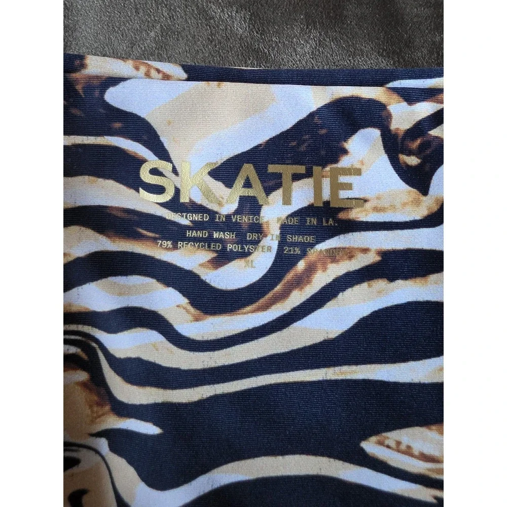 Skatie Bikini Bottom XL Black Tan White Abstract Swim Brief Swimwear